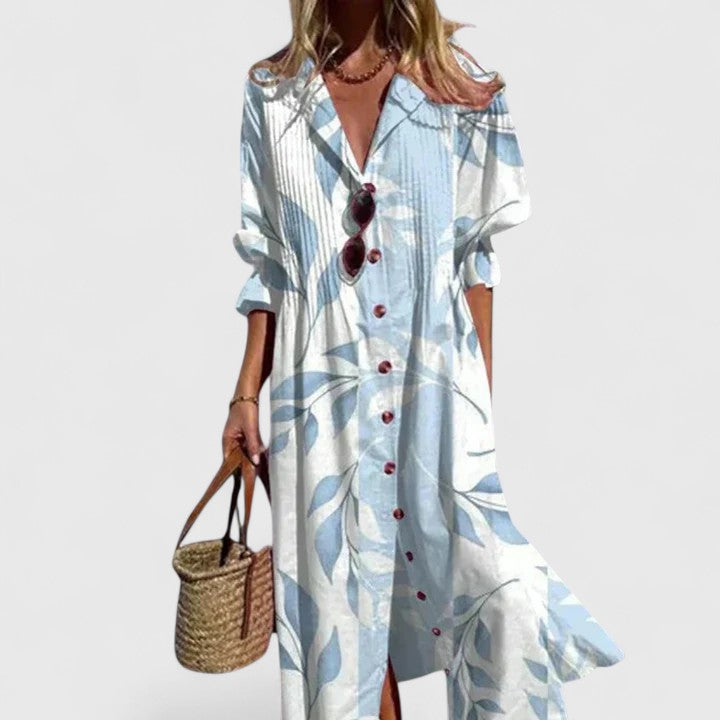 Women's Midi Dress with Button-Front and Printed Relaxed Fit