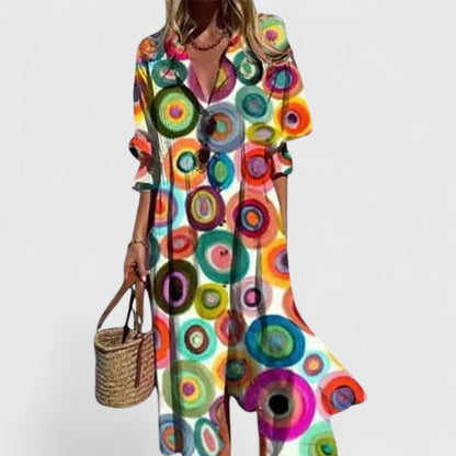 Women's Midi Dress with Button-Front and Printed Relaxed Fit