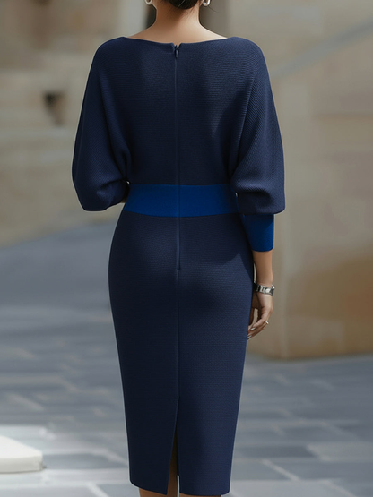 Women's Midi Dress with Cowl Neck and Batwing Sleeves Bodycon Fit