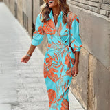 Women's Midi Wrap Dress with Long Sleeves, V-Neck and Waist Tie