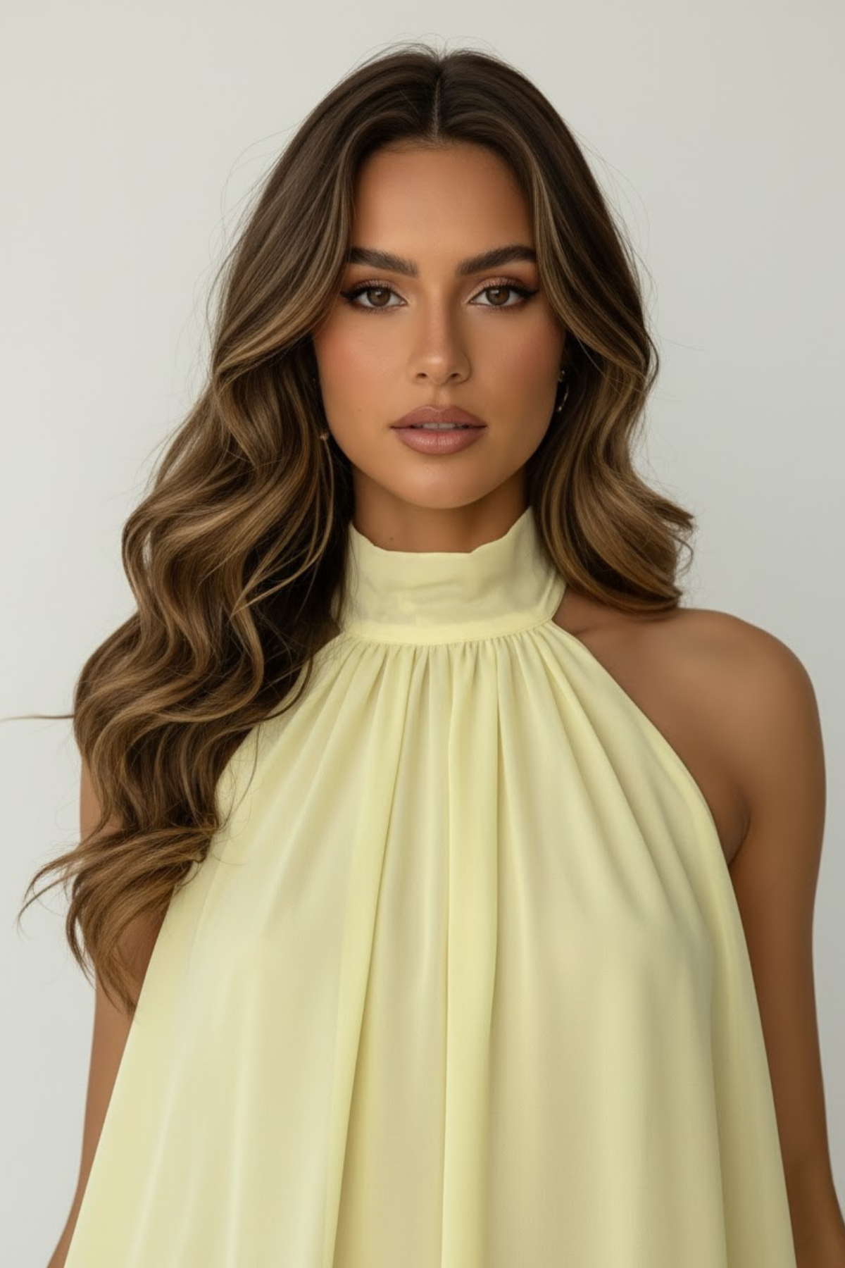 Women's Mini Dress Sleeveless with Halter Neck and Double Ruffle Hem