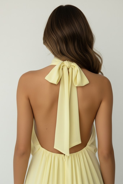 Women's Mini Dress Sleeveless with Halter Neck and Double Ruffle Hem