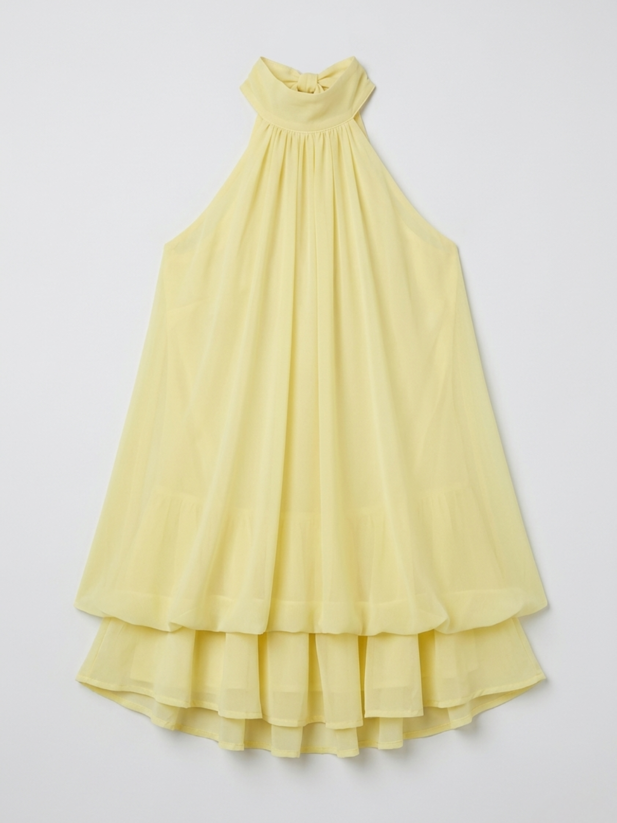 Women's Mini Dress Sleeveless with Halter Neck and Double Ruffle Hem