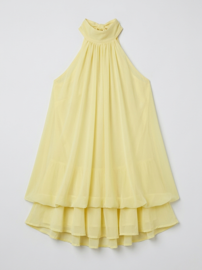 Women's Mini Dress Sleeveless with Halter Neck and Double Ruffle Hem