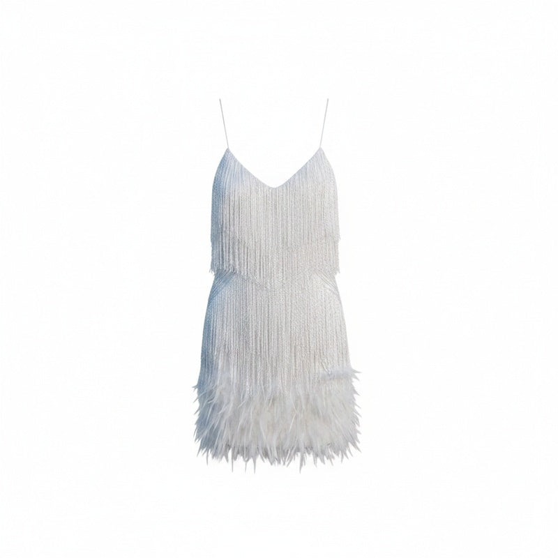 Women's Mini Dress with Fringe Detail and Feather-Trim Hem