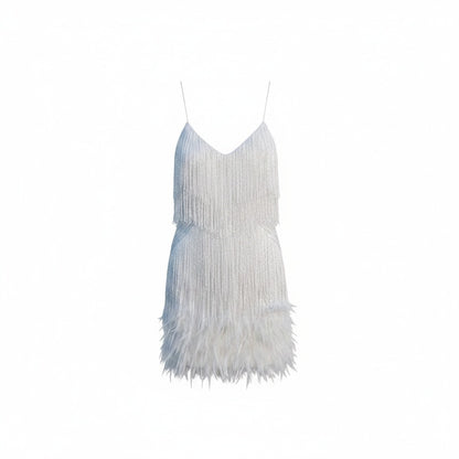 Women's Mini Dress with Fringe Detail and Feather-Trim Hem