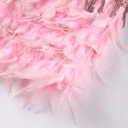 Women's Mini Dress with Fringe Detail and Feather-Trim Hem