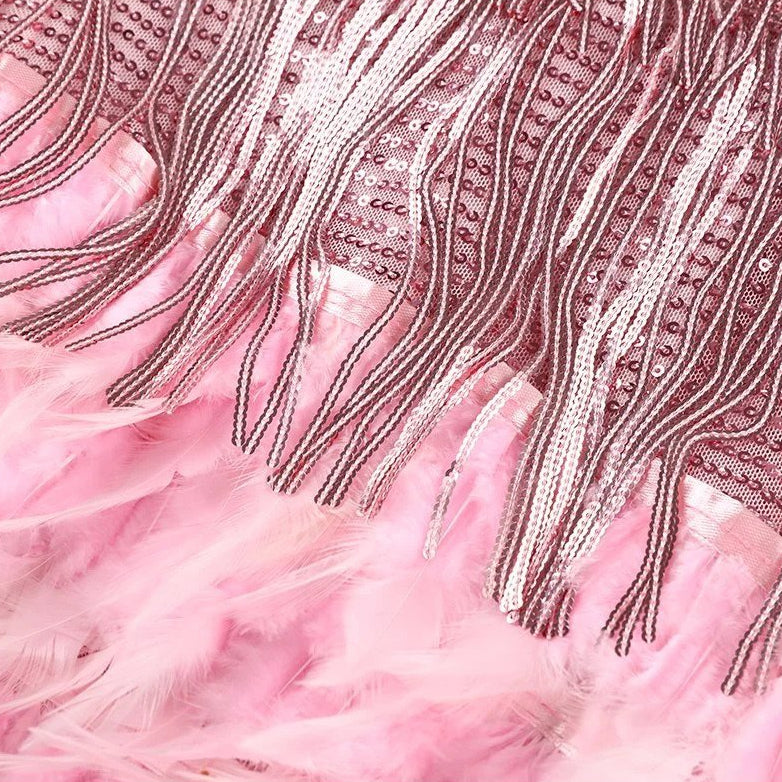 Women's Mini Dress with Fringe Detail and Feather-Trim Hem