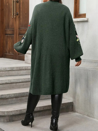 Women's Open-Front Cardigan with Embroidered Sleeves