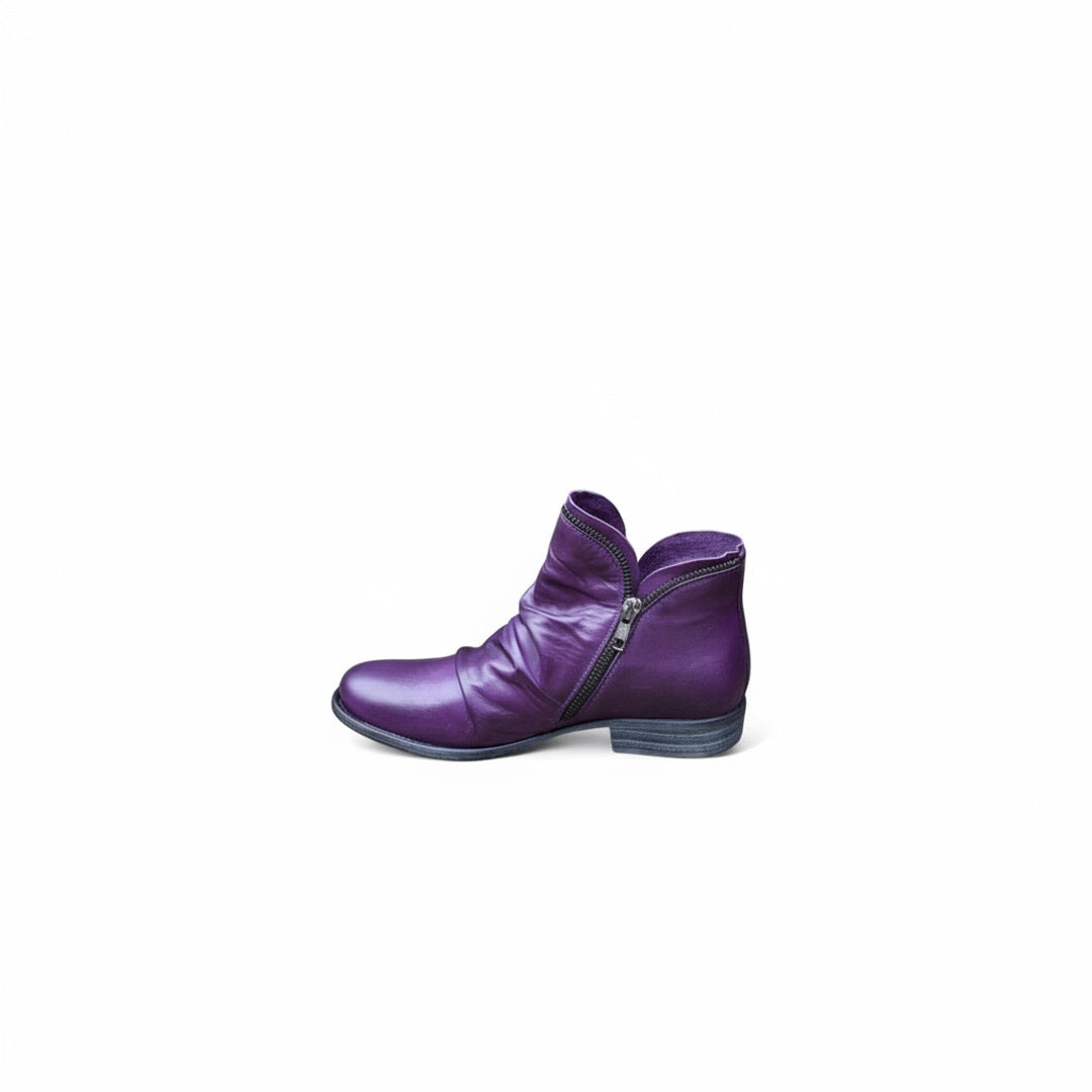 Women's Orthopedic Ankle Boots with Side Zip and Ruched Detail