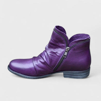 Women's Orthopedic Ankle Boots with Side Zip and Ruched Detail