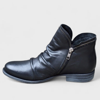 Women's Orthopedic Ankle Boots with Side Zip and Ruched Detail
