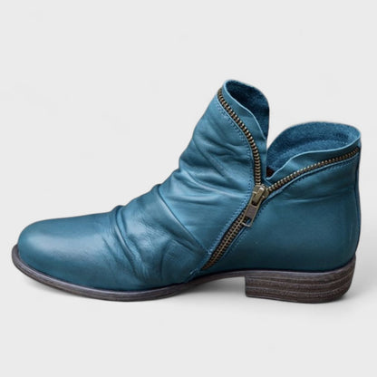 Women's Orthopedic Ankle Boots with Side Zip and Ruched Detail