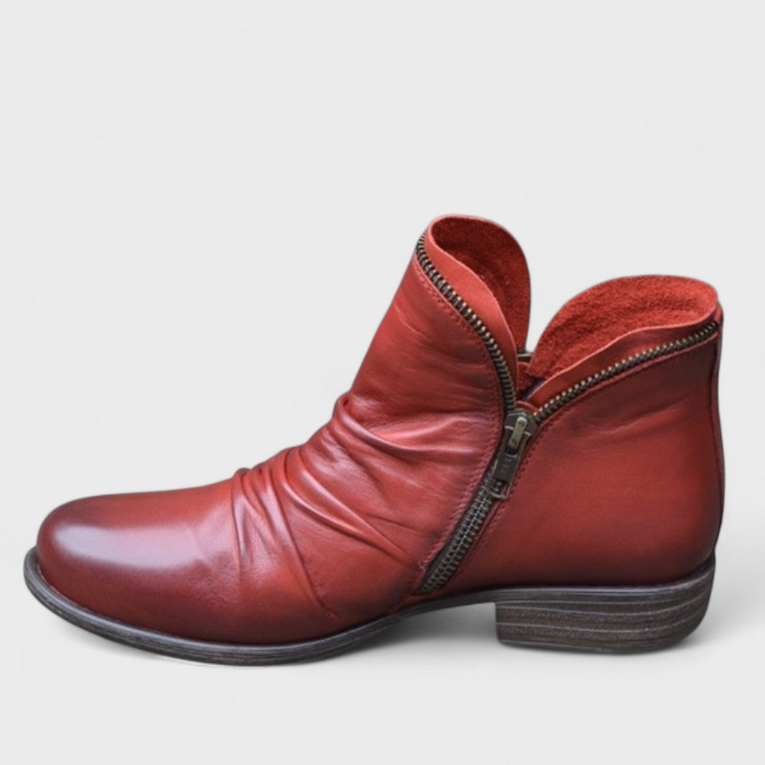 Women's Orthopedic Ankle Boots with Side Zip and Ruched Detail