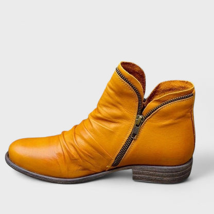 Women's Orthopedic Ankle Boots with Side Zip and Ruched Detail