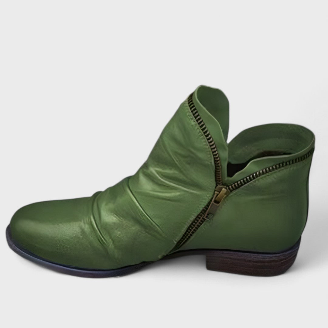 Women's Orthopedic Ankle Boots with Side Zip and Ruched Detail