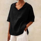 Women's Oversized Blouse with Short Sleeves, Hood and V-Neck