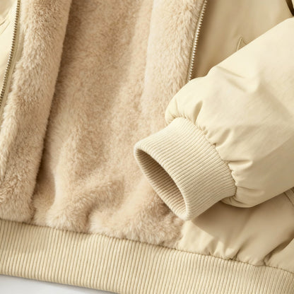 Women's Oversized Bomber Jacket with Hood and Sherpa Lining