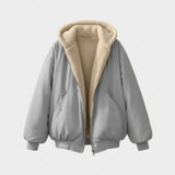 Women's Oversized Bomber Jacket with Hood and Sherpa Lining