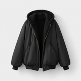 Women's Oversized Bomber Jacket with Hood and Sherpa Lining