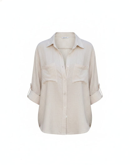 Women's Oversized Button-Down Shirt with Long Sleeves and Classic Collar