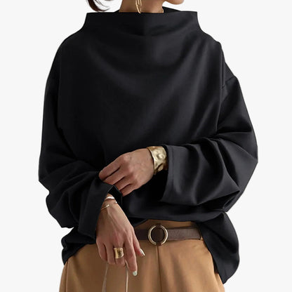 Women's Oversized Sweatshirt with Mock Neck and Long Sleeves