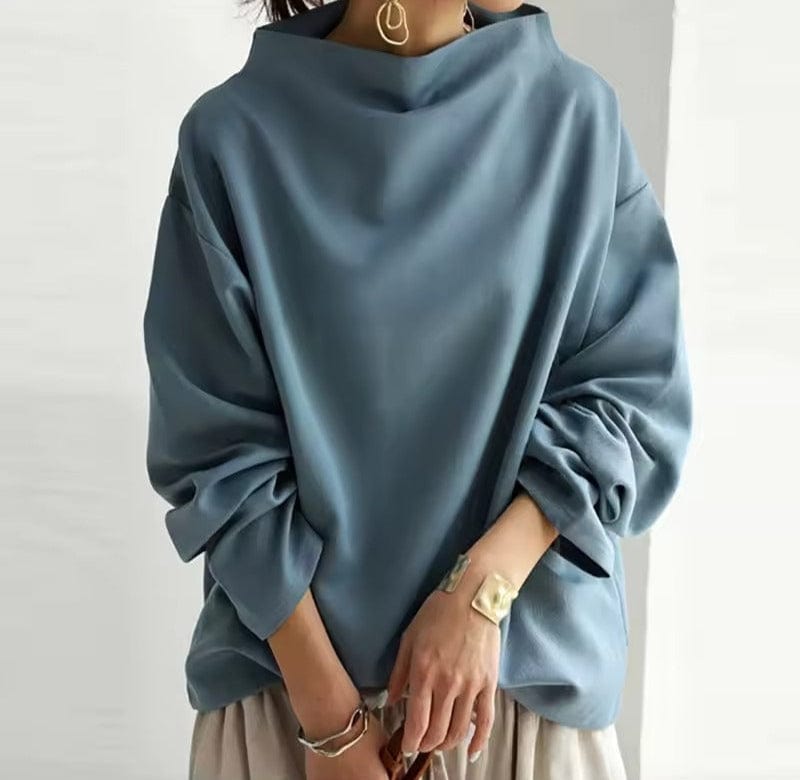 Women's Oversized Sweatshirt with Mock Neck and Long Sleeves