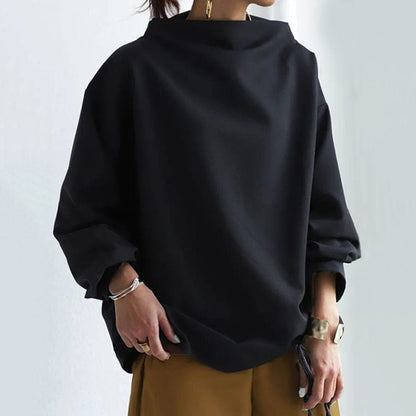 Women's Oversized Sweatshirt with Mock Neck and Long Sleeves
