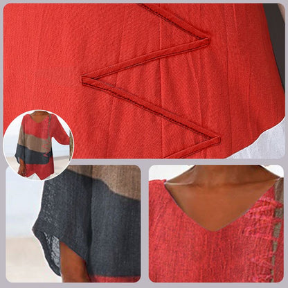 Women's Oversized Top with V-Neck, Three-Quarter Sleeves and Asymmetrical Hem