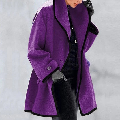 Women's Oversized Winter Coat with Large Lapel Collar and Side Pockets