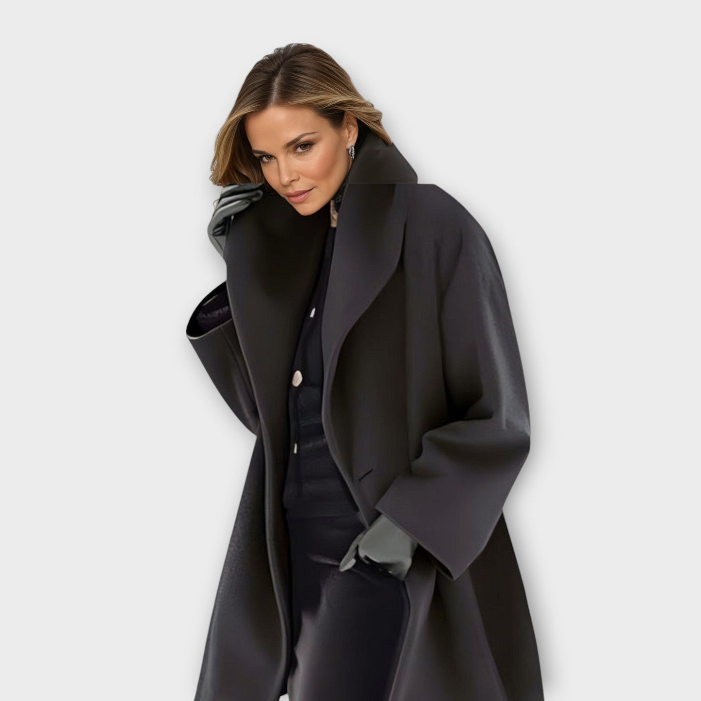 Women's Oversized Winter Coat with Large Lapel Collar and Side Pockets