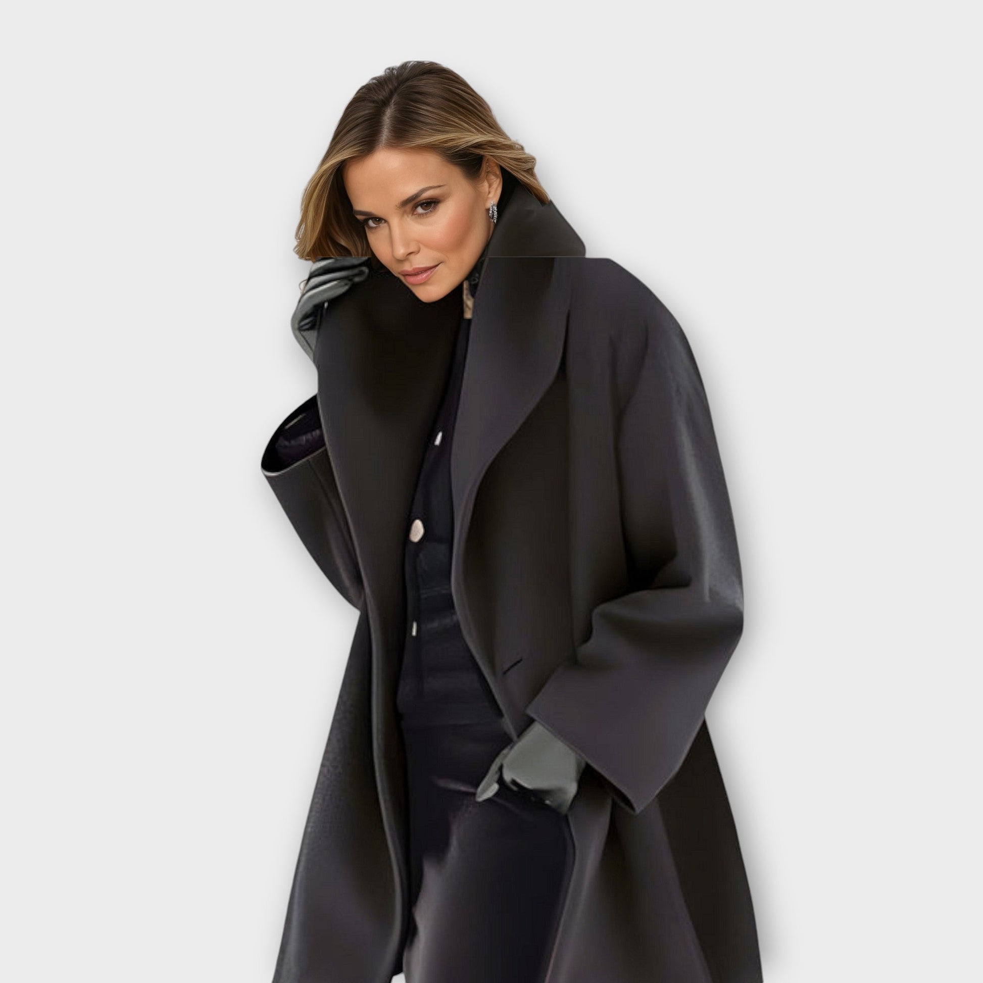 Women's Oversized Winter Coat with Large Lapel Collar and Side Pockets
