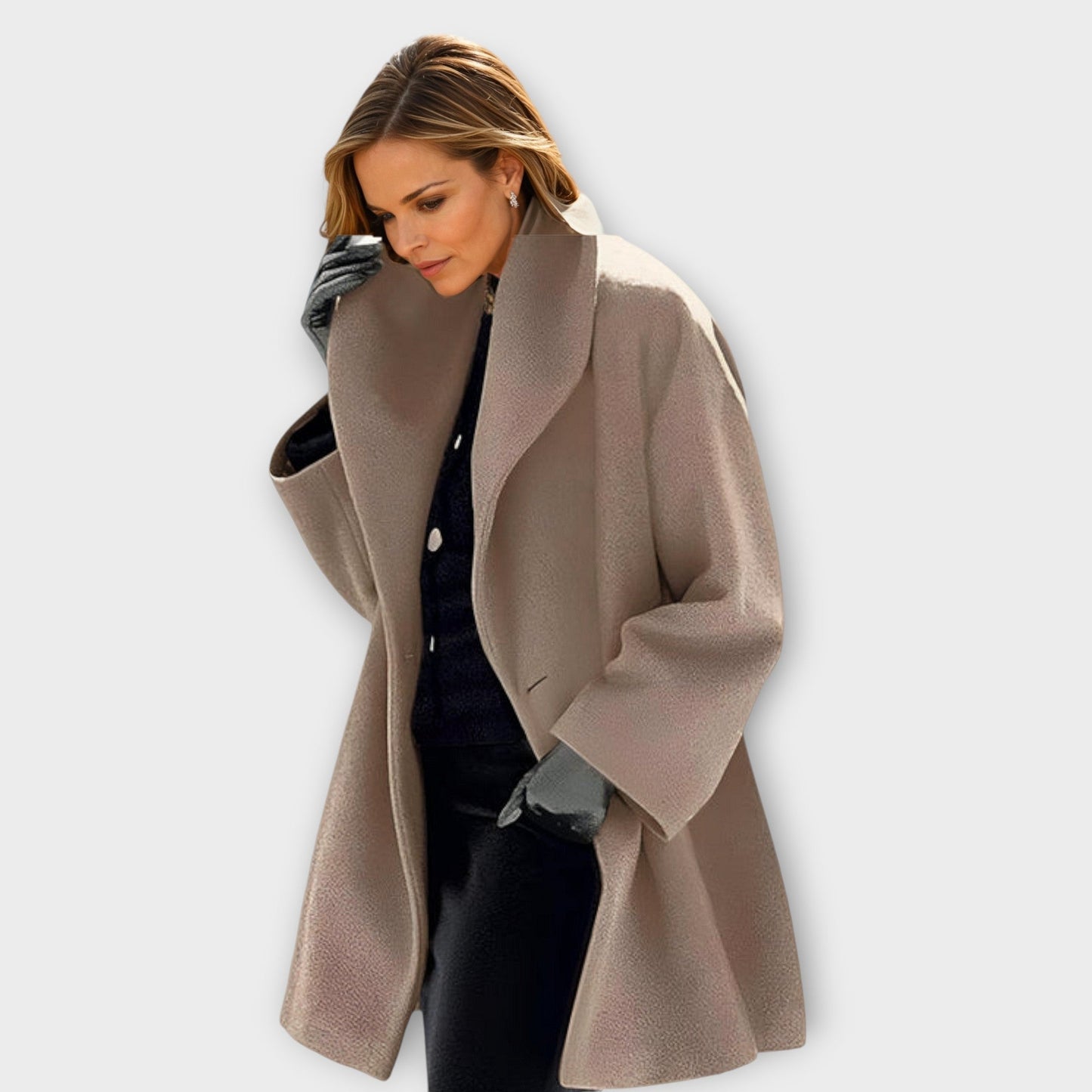 Women's Oversized Winter Coat with Large Lapel Collar and Side Pockets