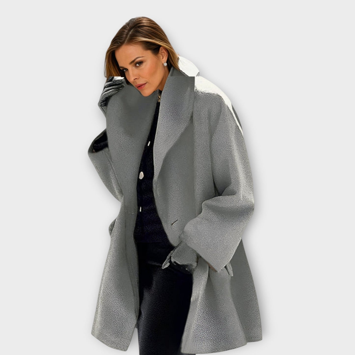 Women's Oversized Winter Coat with Large Lapel Collar and Side Pockets