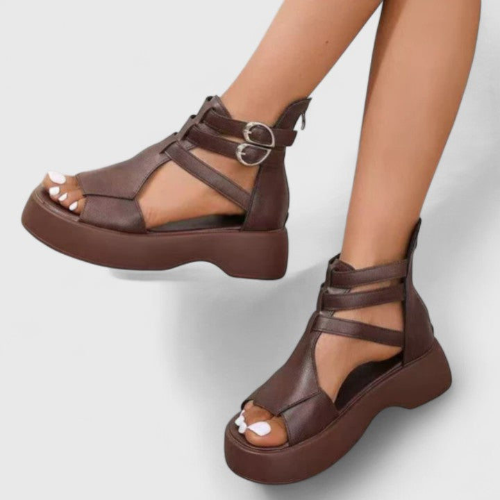 Women's Platform Gladiator Sandals with Ankle Straps, Buckle and Back Zipper