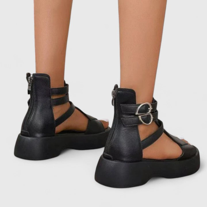 Women's Platform Gladiator Sandals with Ankle Straps, Buckle and Back Zipper