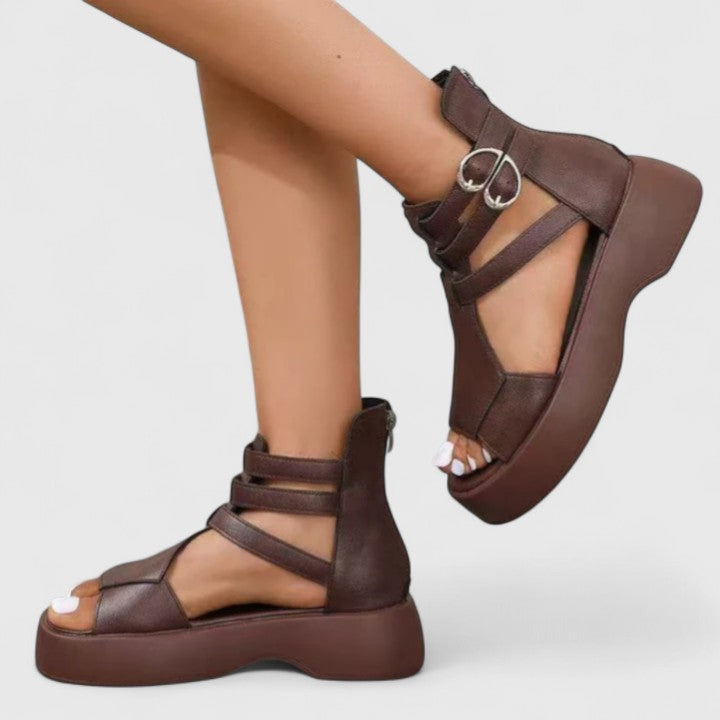 Women's Platform Gladiator Sandals with Ankle Straps, Buckle and Back Zipper