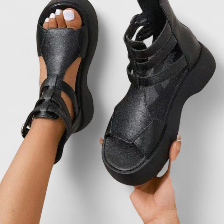 Women's Platform Gladiator Sandals with Ankle Straps, Buckle and Back Zipper