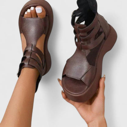 Women's Platform Gladiator Sandals with Ankle Straps, Buckle and Back Zipper