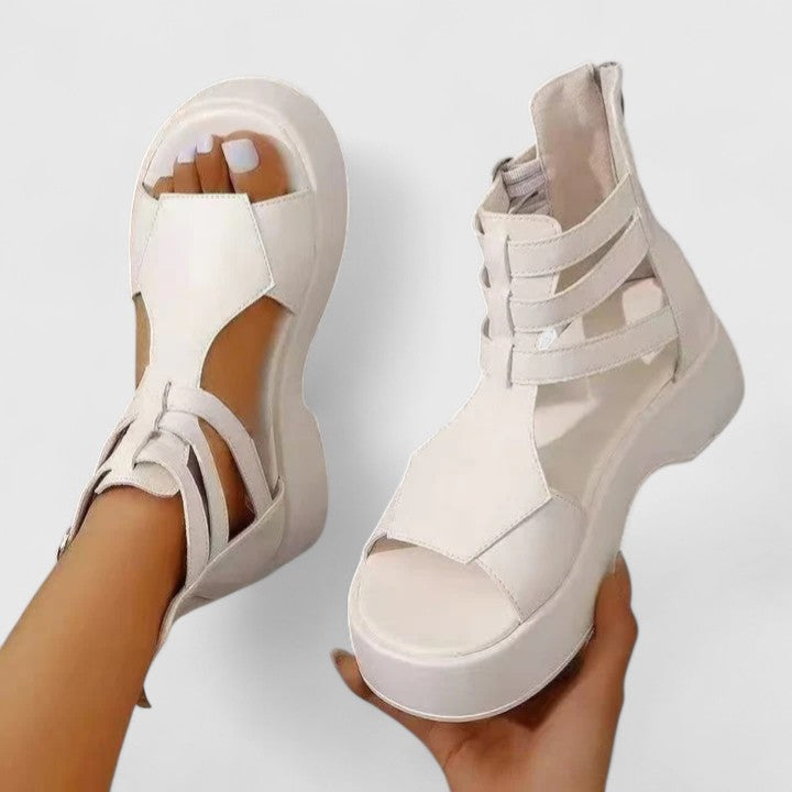 Women's Platform Gladiator Sandals with Ankle Straps, Buckle and Back Zipper