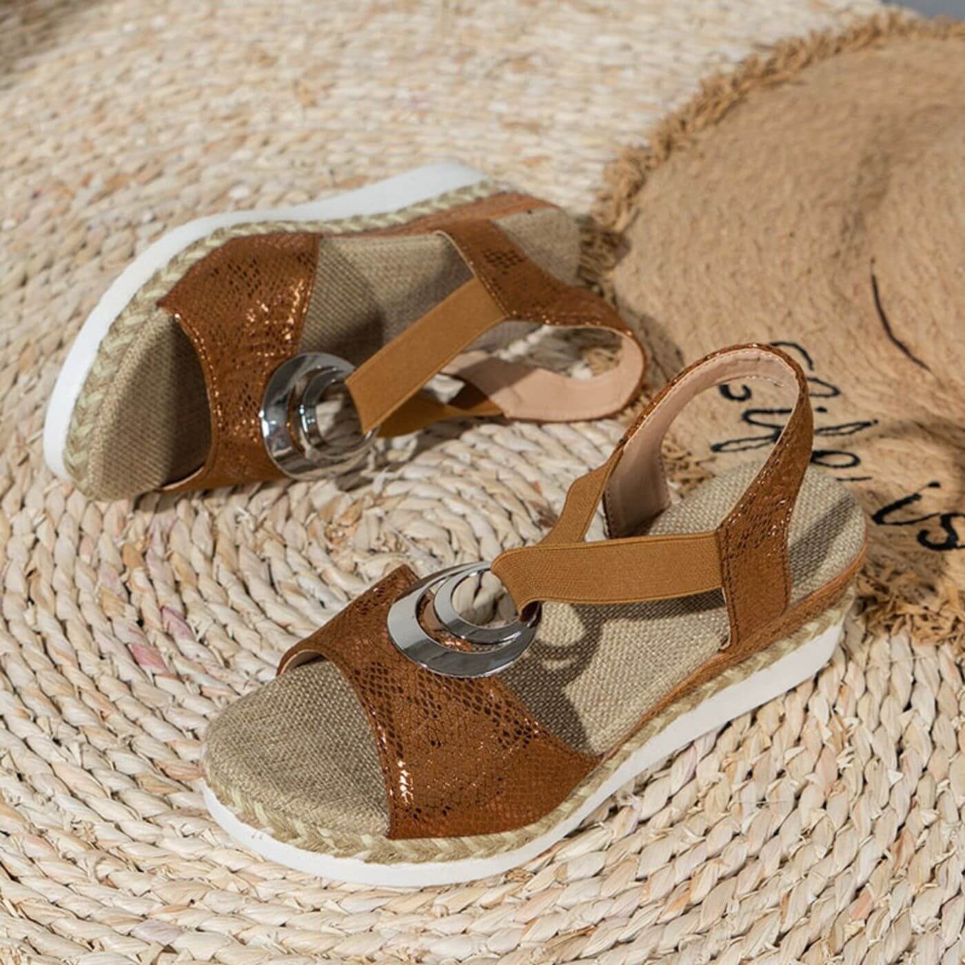Women's Platform Sandals with Open Toe and Metal Ring Detail