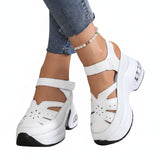 Women's Platform Sandals with Wedge Sole, Cutout Detail and Velcro Strap