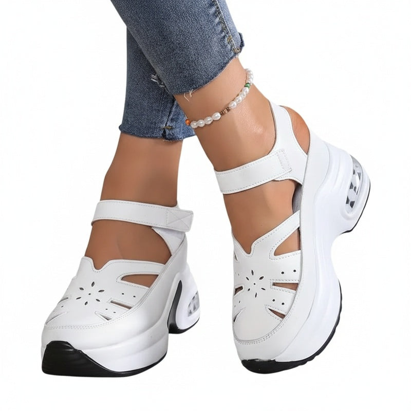 Women's Platform Sandals with Wedge Sole, Cutout Detail and Velcro Strap