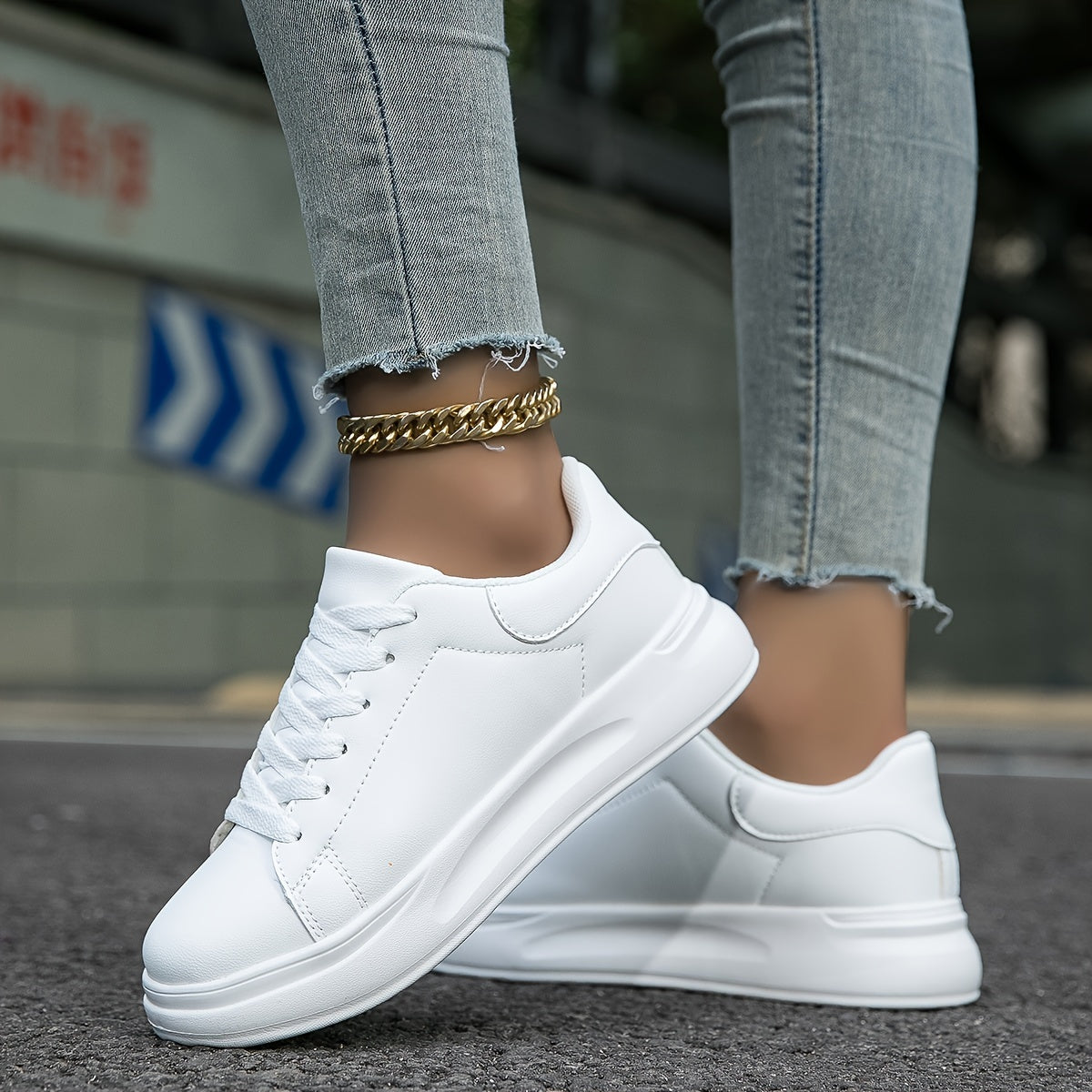 Women's Platform Sneakers with Lace-Up Closure and Chunky Sole