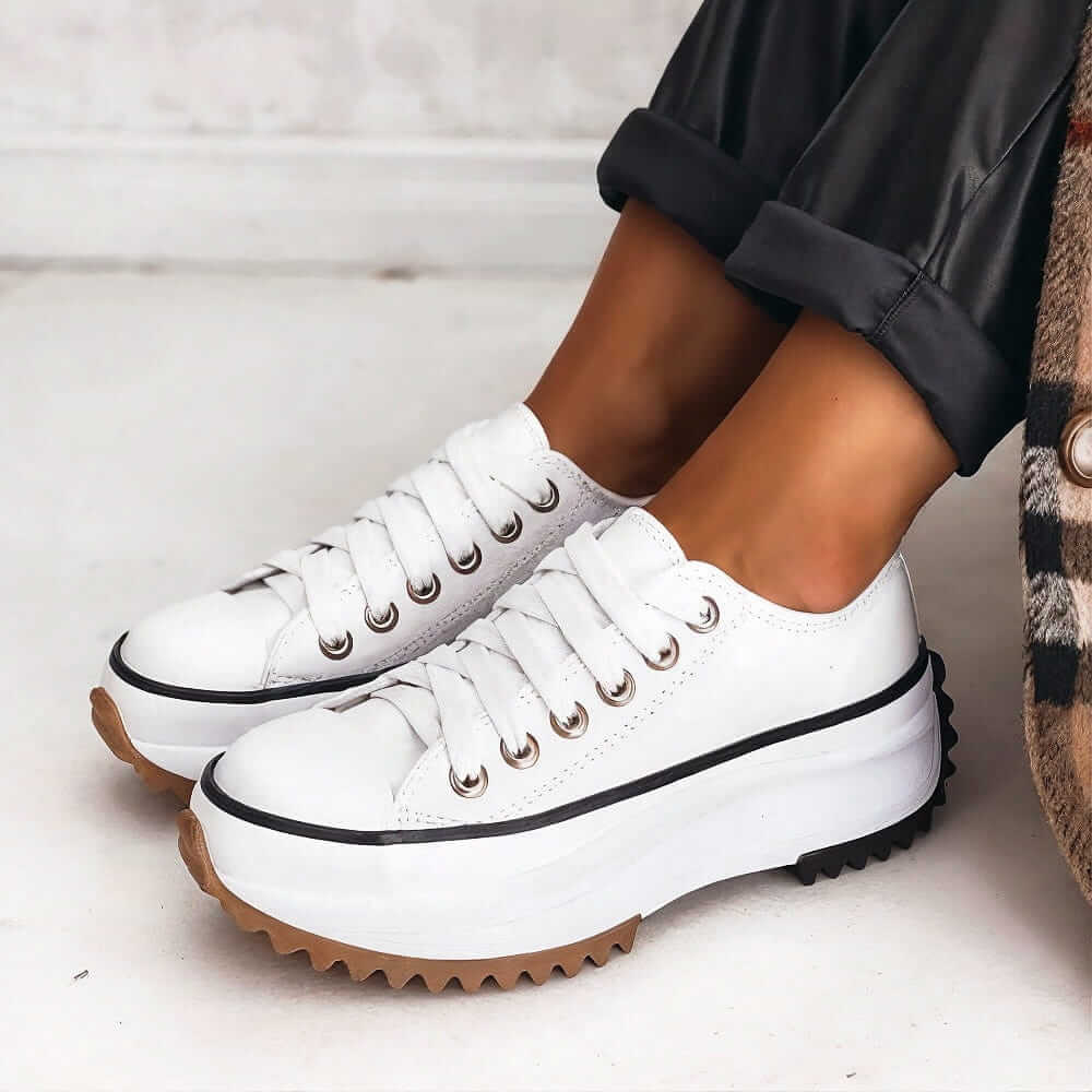 Women's Platform Sneakers with Lace-Up Closure and Chunky Sole