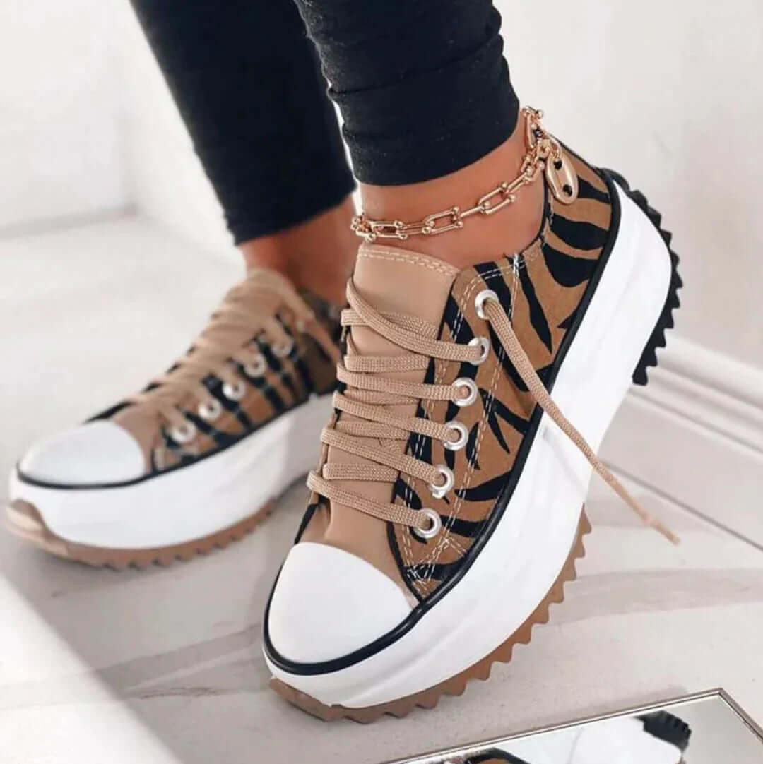 Women's Platform Sneakers with Lace-Up Closure and Chunky Sole