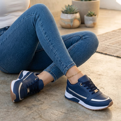 Women's Platform Sneakers with Lace-Up Closure and Metallic Accent