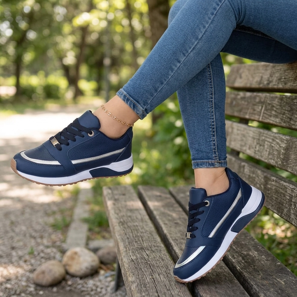 Women's Platform Sneakers with Lace-Up Closure and Metallic Accent