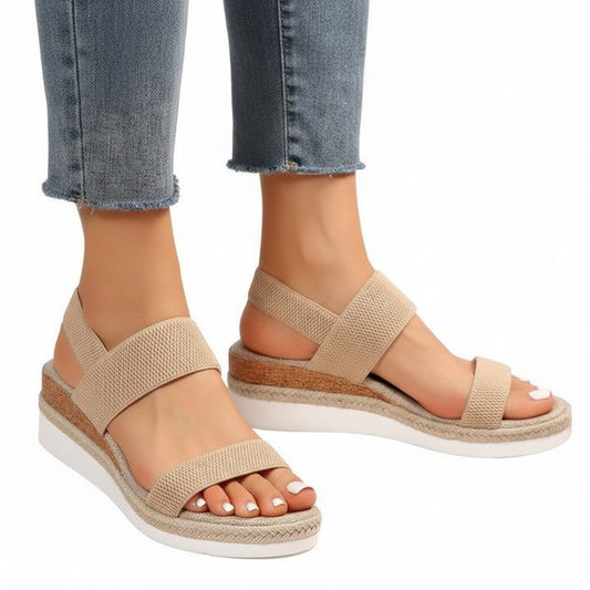 Women's Platform Wedge Sandals with Open Toe and Elastic Strap