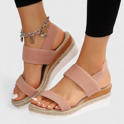 Women's Platform Wedge Sandals with Open Toe and Elastic Strap